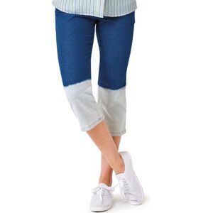 NEW Blue Denim Dip Dyed Sz 10 Petite Casual Wear Capris Cropped Pants Pockets